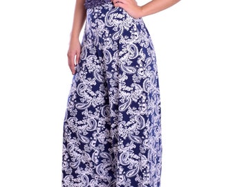 Ladies Summer Trousers Paisley Wide Leg Comfy With Stretch For Home And Holiday