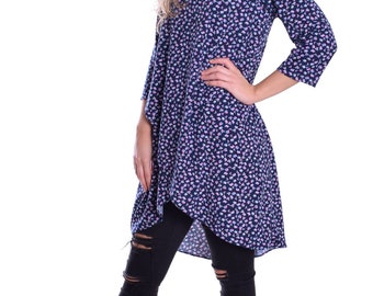 Maxi Tunika Top Blau Floral Bequem Locker Sitzen Umstandsmode Geeignet