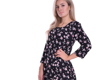 Daisy Flower Tunic Asymmetric Retro Style Square Neckline