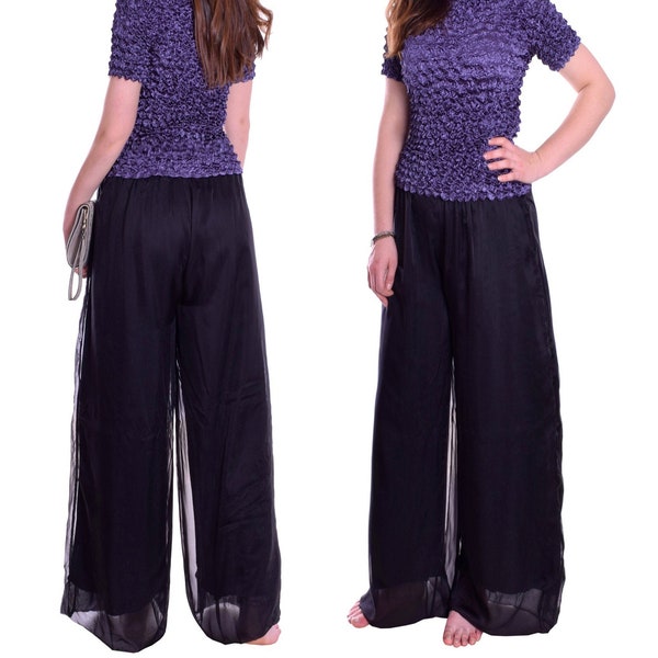 Lounge Wear Black Chiffon Pull On Trousers Super Comfy Jersey Lined