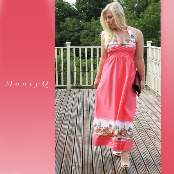 Summer Dress Cotton Halterneck Empire Style Peach Pink