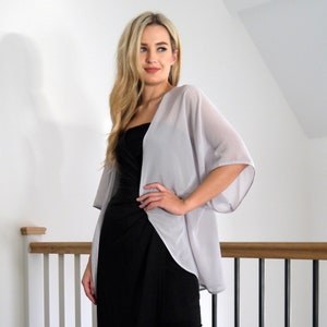 Kimono Cardigan Cover up Sheer Chiffon Loose Fit Open Style Light Grey ...