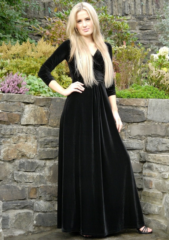 Long black velvet evening cheap skirt