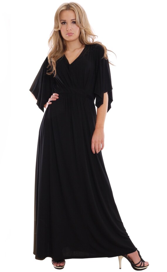 Black Jersey Summer Dress Kaftan Style 