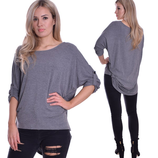 Ladies Top Grey Jersey Hi Low Style Comfy Fit Lounge Wear