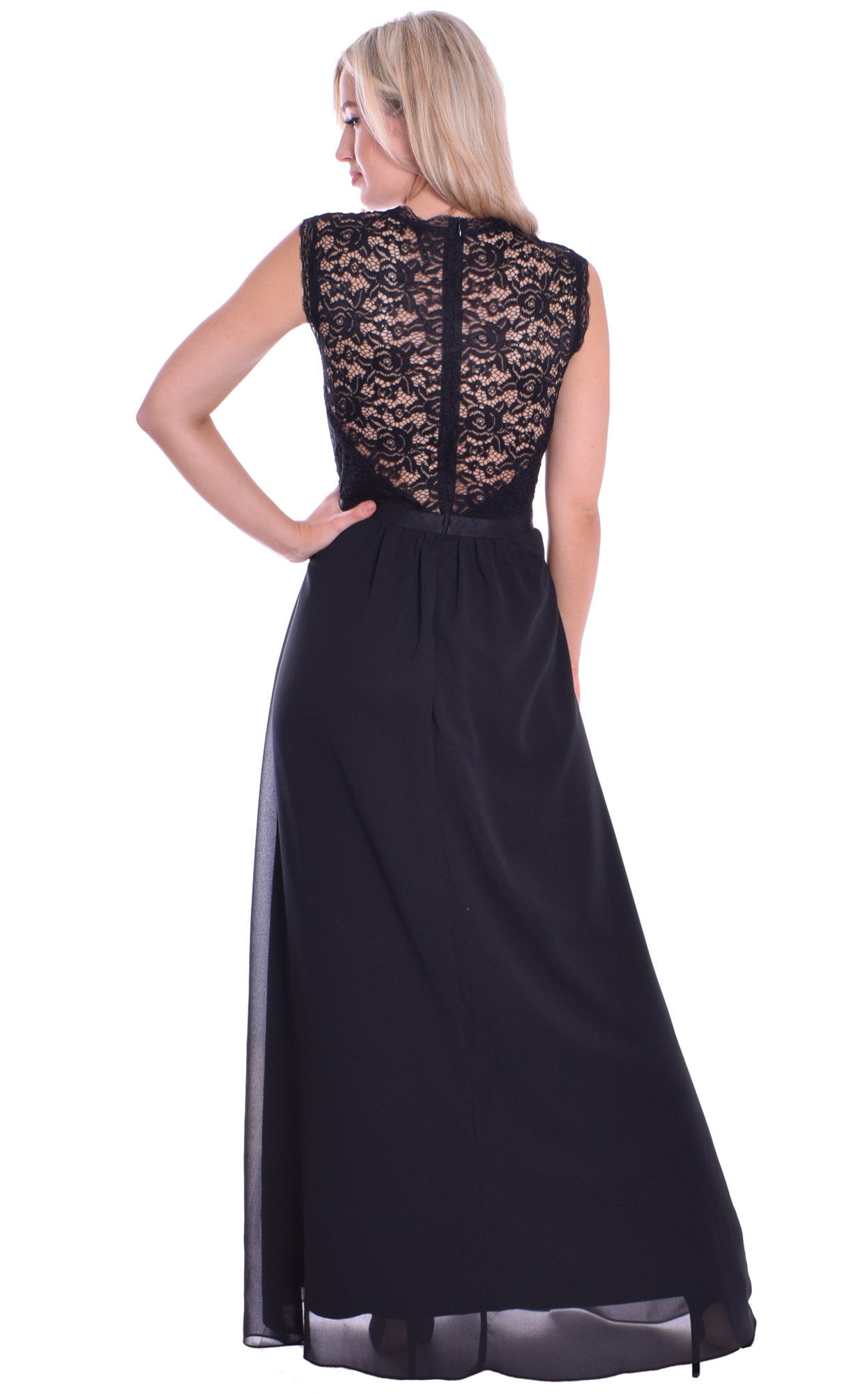 Image of Black Prom Dress Lace Chiffon Elegant For Wedding Party