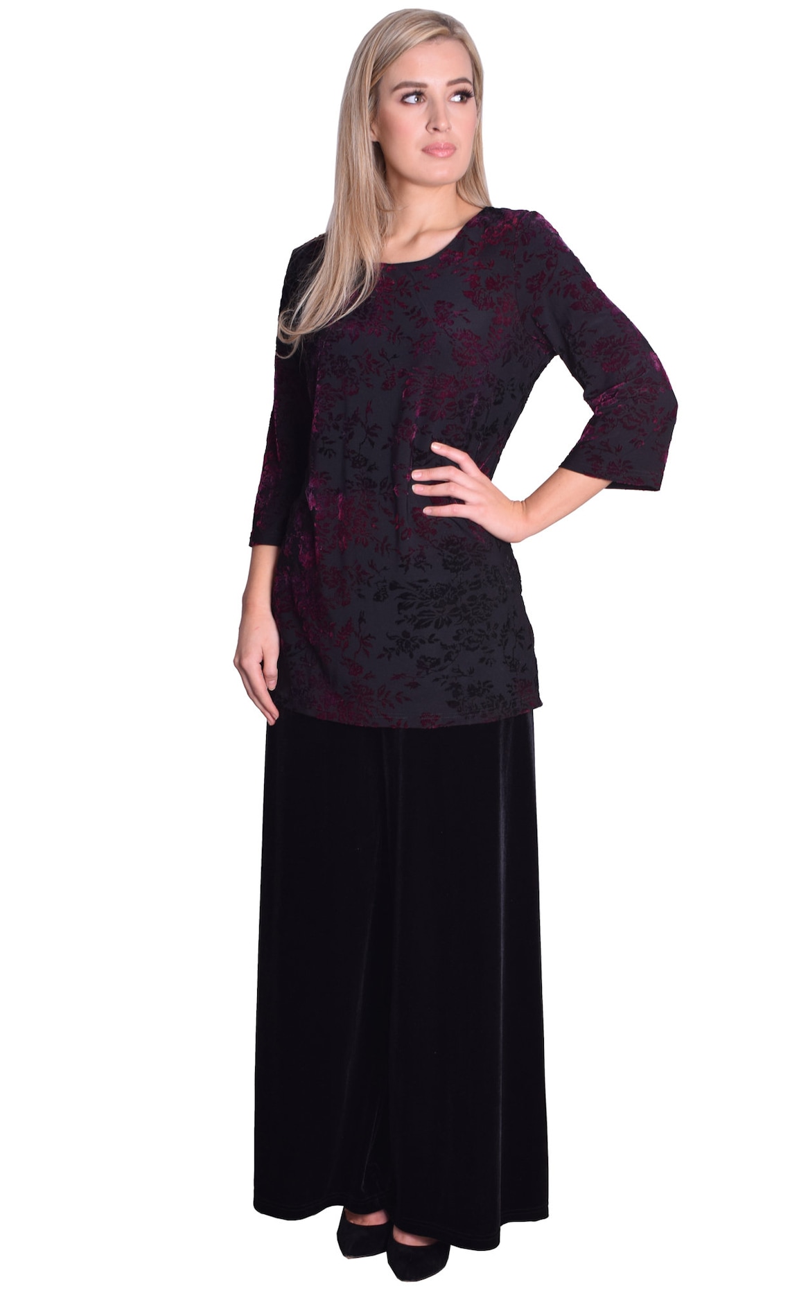 Ladies Velvet Palazzo Trouser Pants-Black