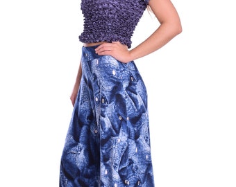 Wide Leg Summer Pants Trousers Palazzo Style Super Soft Pull On Stretchy Denim Pattern