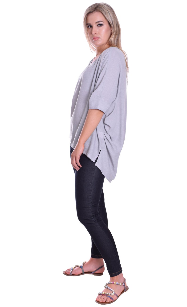 Woman/'s Summer Tunica Blouse Hi Low Style Ice Grey