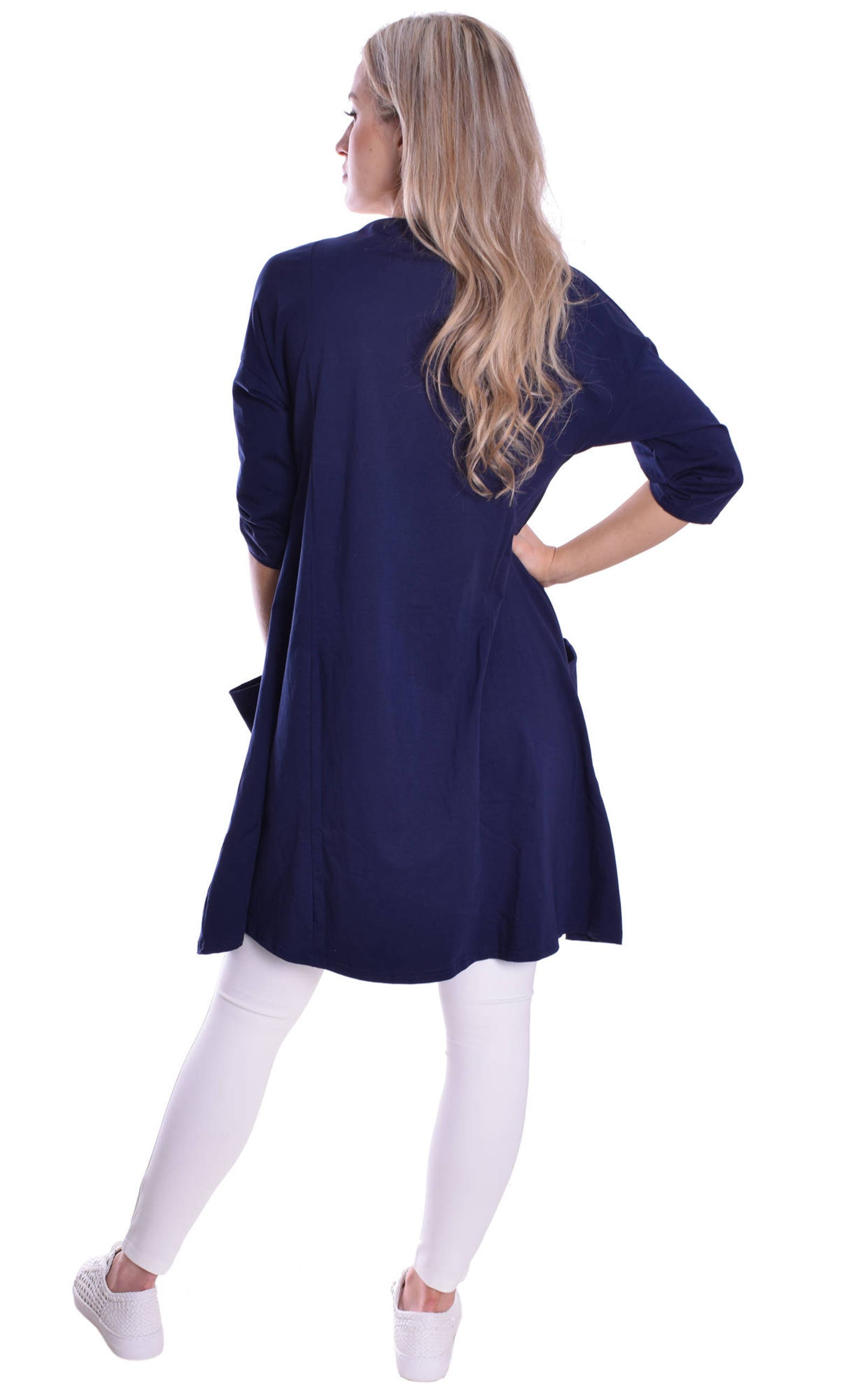 Ladies Tunic Dress With Pockets Pull up Sleeve Navy Blue Loose Etsy UK