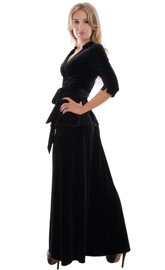 Elegant Black Velvet Party Wedding Combination Wrap Top And Etsy