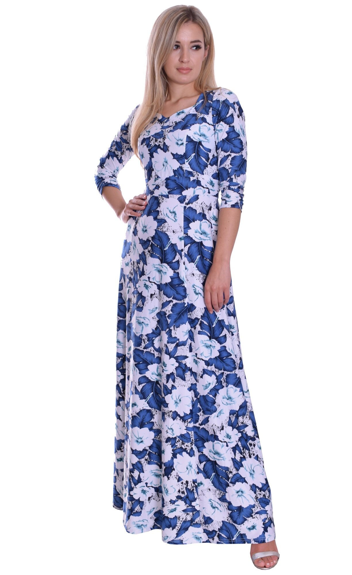 Sweetheart Neckline Summer Dress Floral Blue White | Etsy
