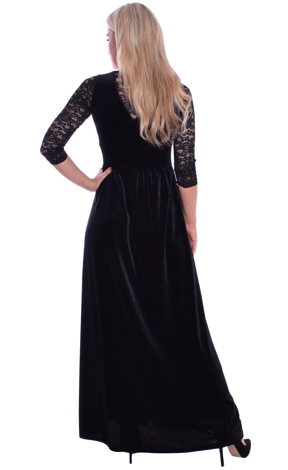 Long Black Velvet Lace Dress Empire Style UK 16/18 Etsy UK