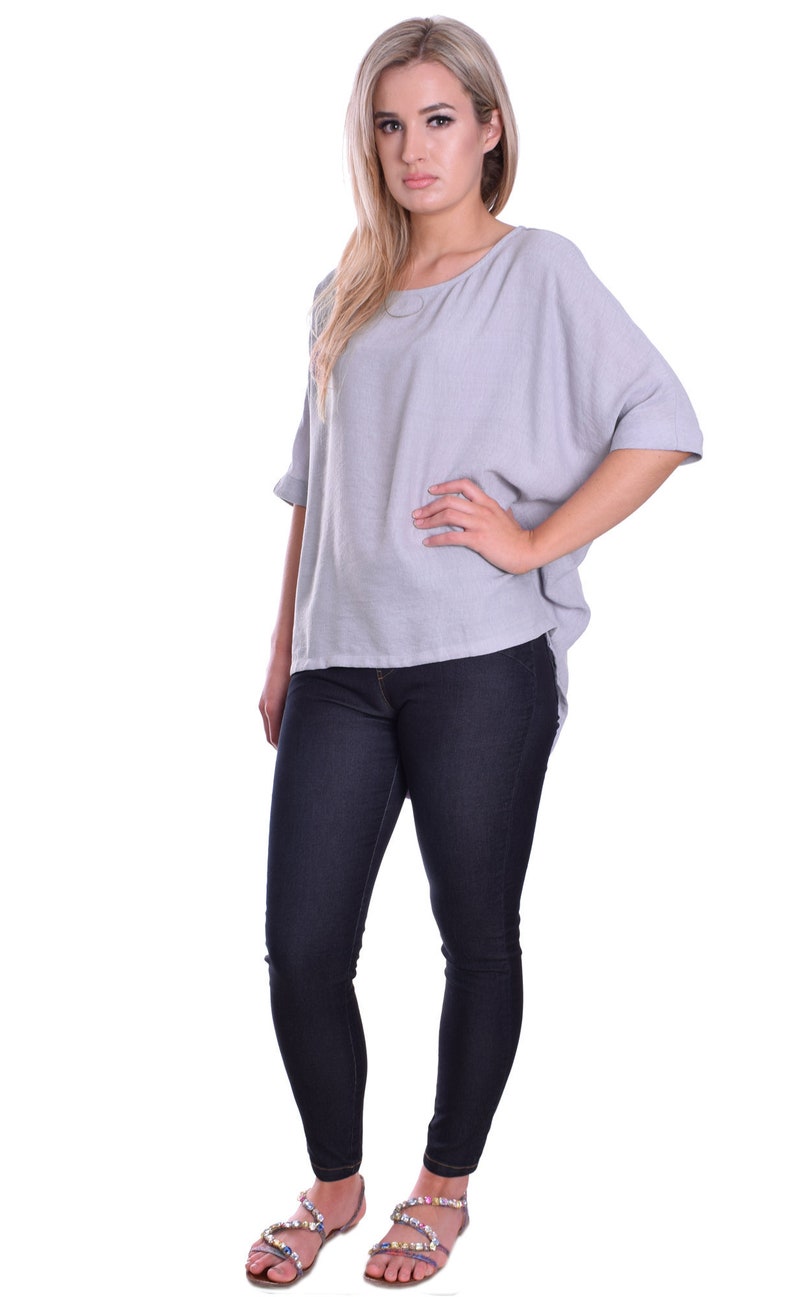 Woman/'s Summer Tunica Blouse Hi Low Style Ice Grey