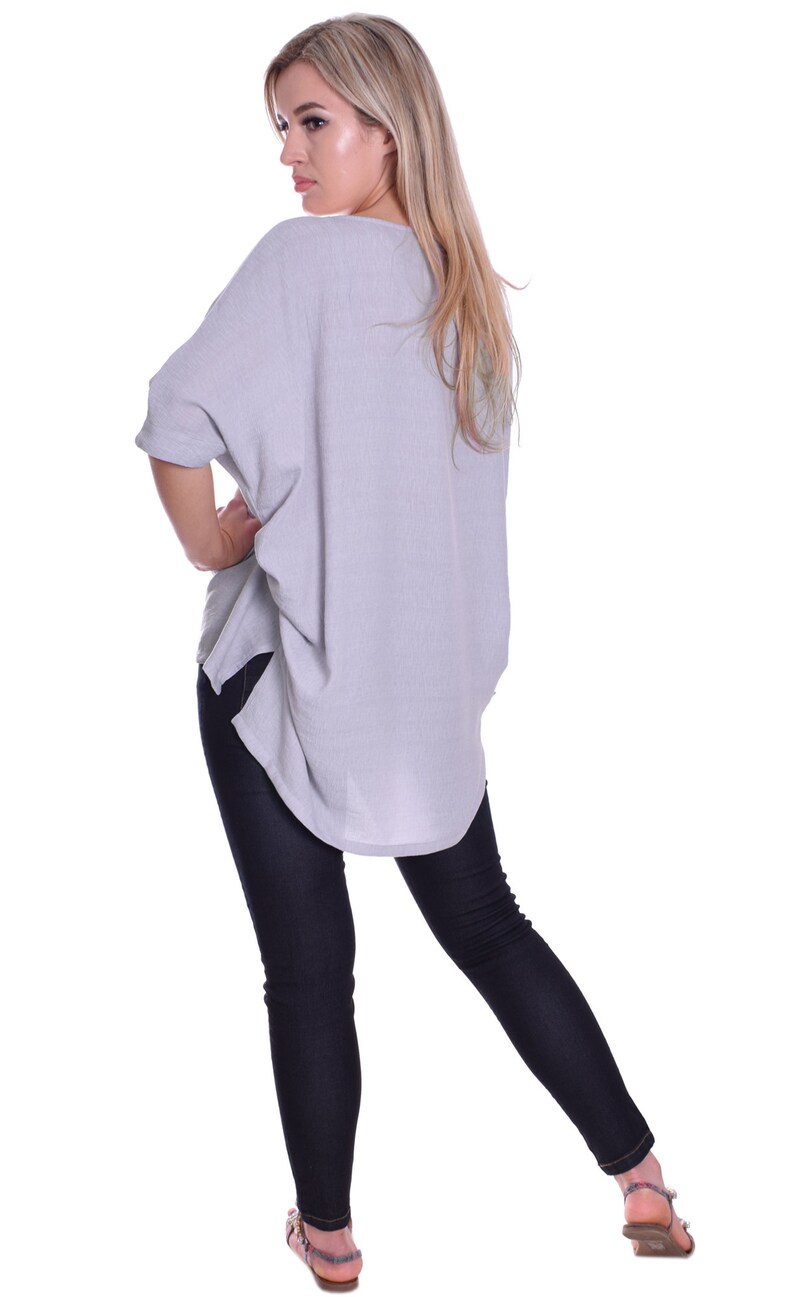 Woman/'s Summer Tunica Blouse Hi Low Style Ice Grey