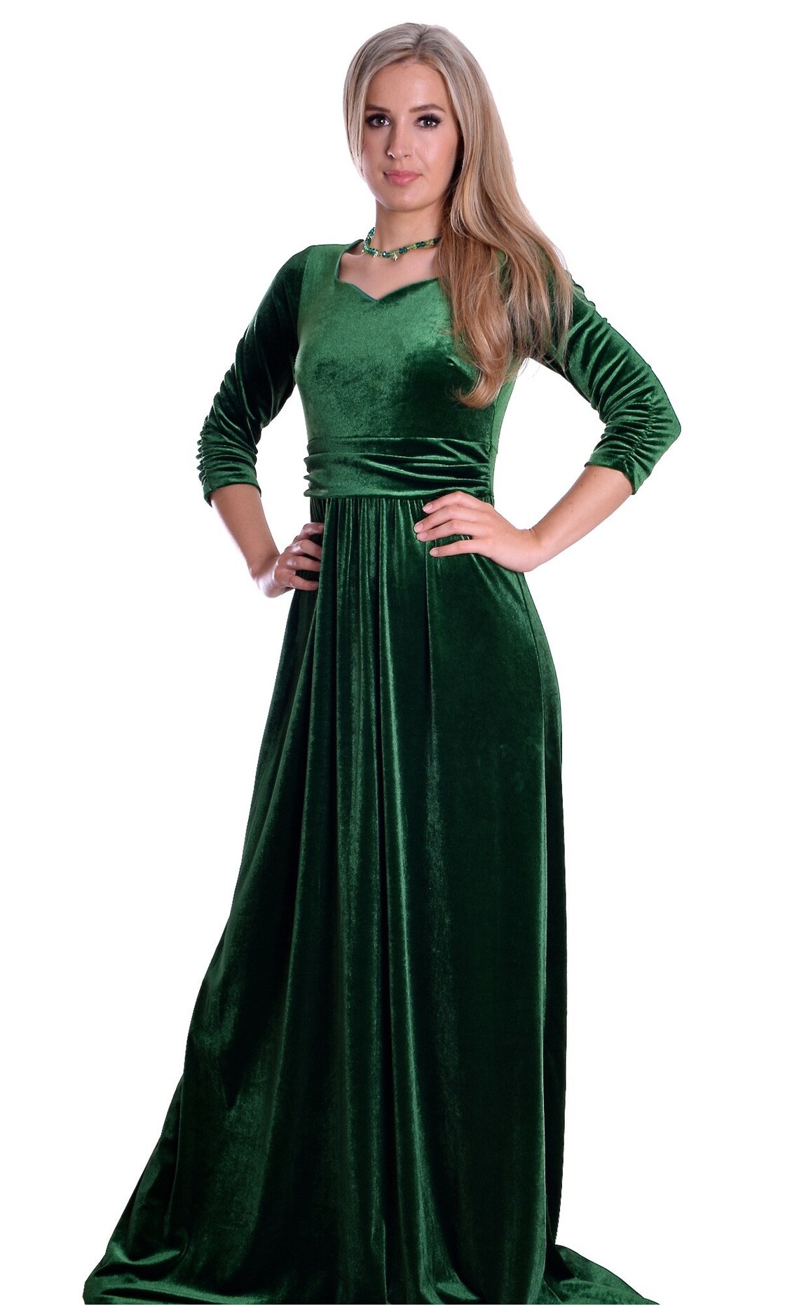 Emerald Green Velvet Dress Sweetheart Neckline Extra Long Open Etsy UK