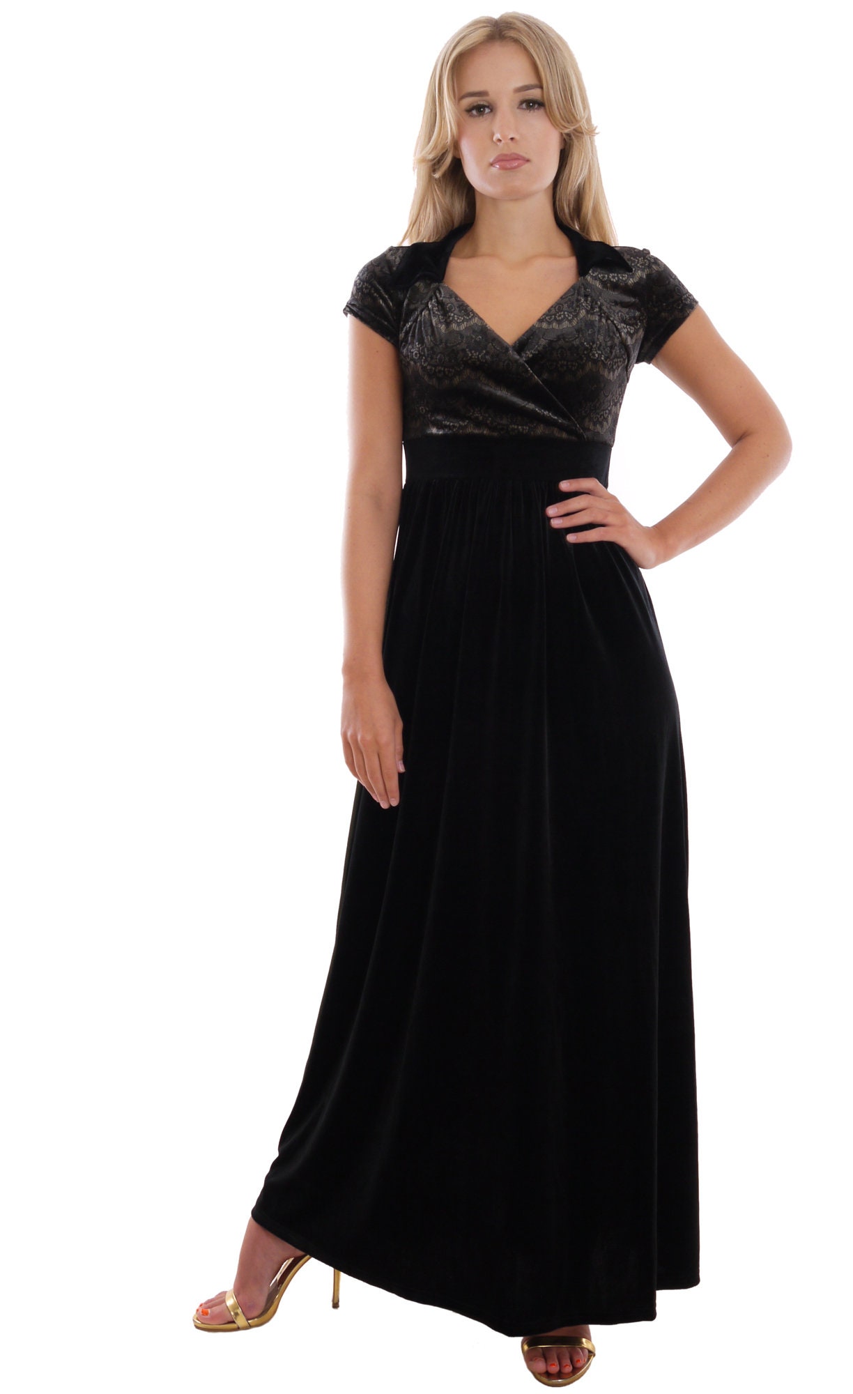 Black Evening Gown Dress Velvet Concert Dress Full Length Cap - Etsy UK