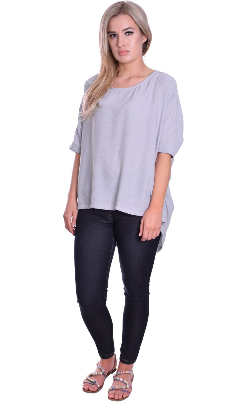 Woman/'s Summer Tunica Blouse Hi Low Style Ice Grey