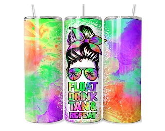 Vaso de verano: Float Drink Tan Repeat, Beach Lover Vaso delgado de 20 oz