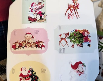 Adorables etiquetas adhesivas de regalo de Navidad vintage
