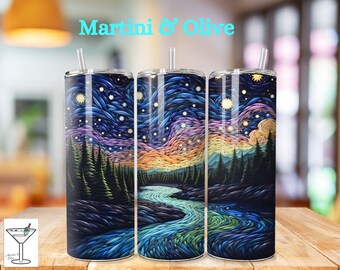 Bicchiere sottile da 20 once, design Notte stellata sul fiume