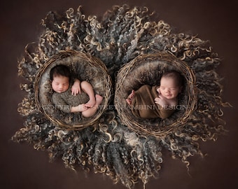 Newborn Digital Backdrop - Twin Wicker Nest- Instant Download