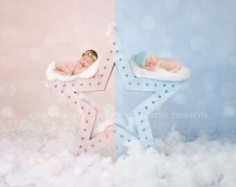 Twins Digital Backdrop for newborn boy and girl - "Wish upon a star" in pink and blue