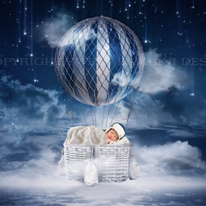 Newborn Digital Backdrop - Night time balloon in blue