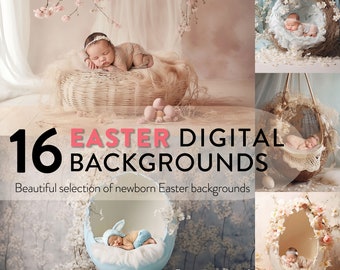 Newborn Digital Backgrounds for Easter - Bundle of 16 Easter Backdrops, Easter Overlays, Easter digital, digital art, ai, backdrop set