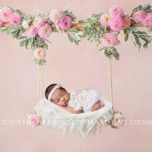 Newborn Digital Backdrop - Pink Dahlia Swing - Instant Download, Floral Digital Swing decorated with fresh flowers