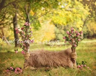 Digital Newborn Backdrop - Outdoor Pink Berry Bed Prop