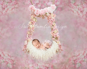 Newborn digital backdrop - 2 versions/Floral Swing - TILLY