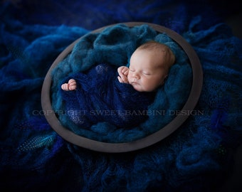 Newborn Photography Digital Backdrop for boys - Simple bowl in navy blues and teal , side view