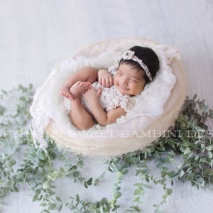Newborn Digital Backdrop - Simple organic white nest with eucalyptus - shot from side