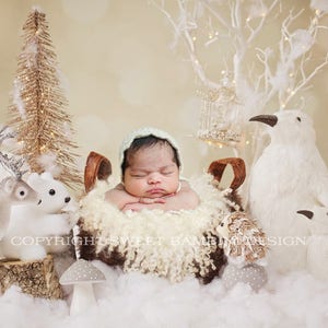 Newborn Photography Digital Background Snowy Scene 2 with Woodland Creatures