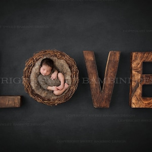 Newborn Digital Backdrop for boys or girls - Rustic Love in Charcoal grey