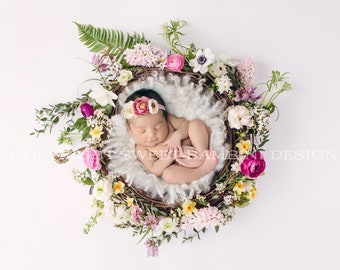Newborn Digital Backdrop - Springtime Floral Wreath, Instant Download ready for you to edit