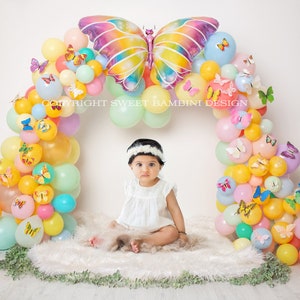Easter Digital Backdrop - Balloon Arch with Butterflies, Instant Download ready for you to edit