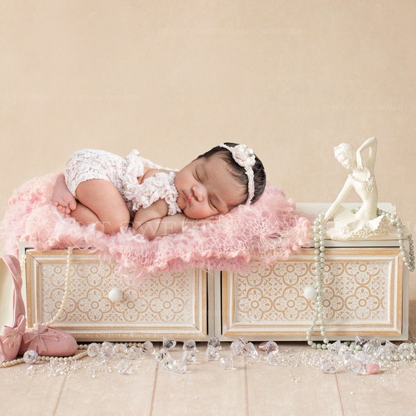 Newborn Digital Backdrop - Ballerina theme with slippers, crystals and a pretty pink wrap