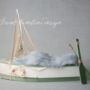 Boy Digital background - little green boat with oars