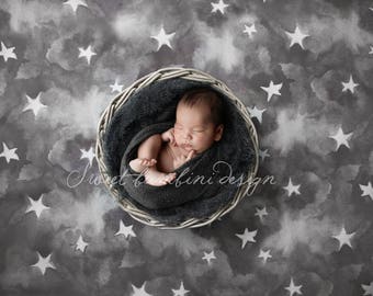 Newborn Digital Backdrop for boys and girls - Light Grey Starry Sky