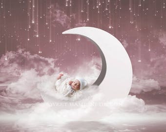 Digital Backdrop for Newborns, pink moon