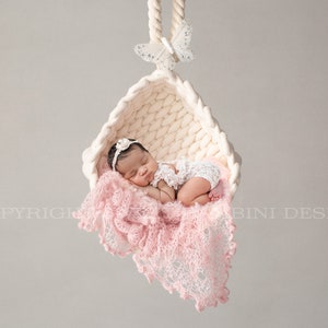 Newborn Digital Backdrop - Hanging basket with pink wrap and pretty white butterfly