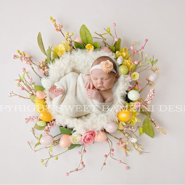 Newborn Digital Background - Simple Easter Nest, instant download, easy to edit