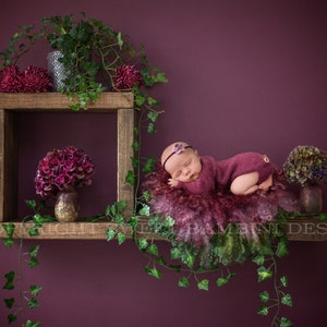 Newborn Digital Backdrop - Rustic wooden shelves with fresh hydrangeas and ivy, shelf digital