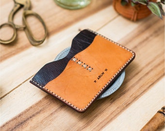 Passport Wallet in Full Grain Leather, Customized and Personalized [Tan & Dark Brown]