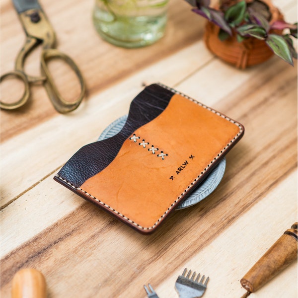 Passport Wallet in Full Grain Leather, Customized and Personalized [Tan & Dark Brown]