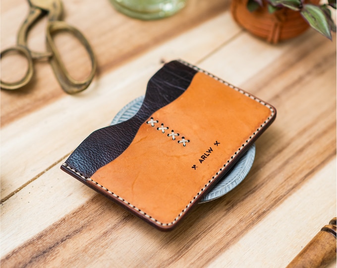 Passport Wallet in Full Grain Leather, Customized and Personalized [Tan & Dark Brown]