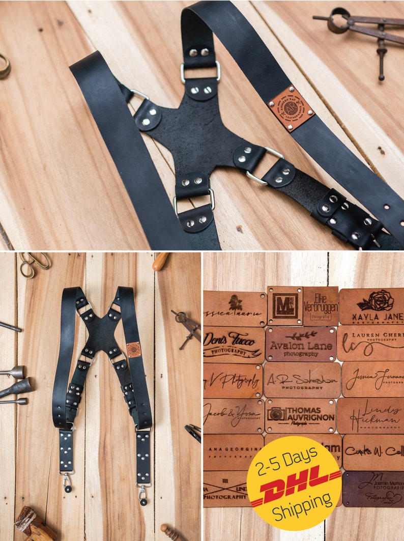 Leather Dual Camera Harness TripleMulti Camera Strap for Photographers Black Matte Finish
