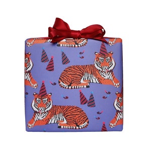 Party Tiger Gift Wrap | Linocut Birthday Wrapping Paper